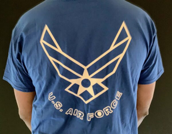 Backview of Caribbean Blue Clor T-Shirt with U.S Air Force Logo