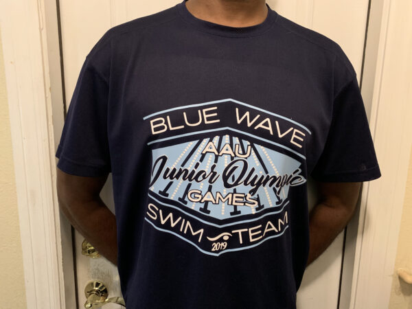 "Blue Wave Swim Team" Slogan Black Color Slogan T-Shirt