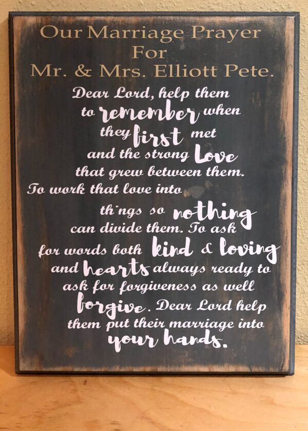 "Our Marriage Prayer For ...." Wooden Plaque Box Frame Memento