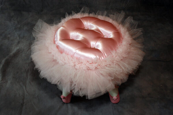 Custom Foot Stool with Rosy Mauve Pink and Ivory Sparkle Tutu