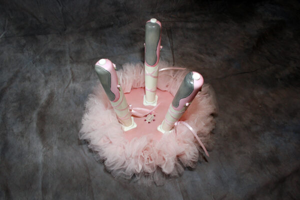 Custom Foot Stool with Rosy Mauve Pink and Ivory Sparkle Tutu Legs